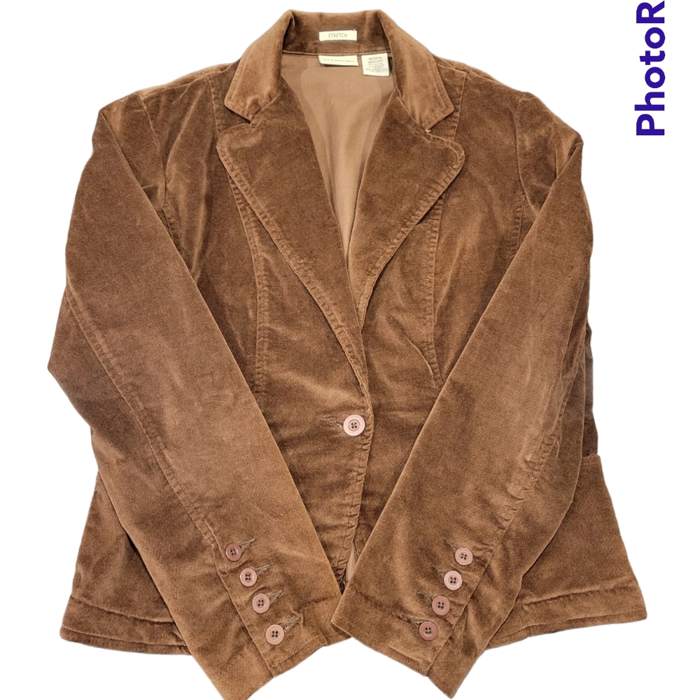 St. John's Bay Brown Button Velvet Stretch Blazer Size Medium